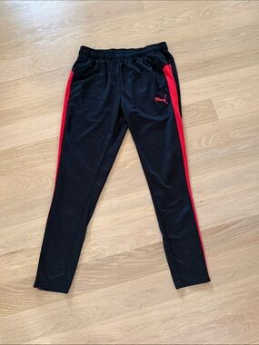 Puma Black Track Pants with Red Side Stripes Men’s Sz L